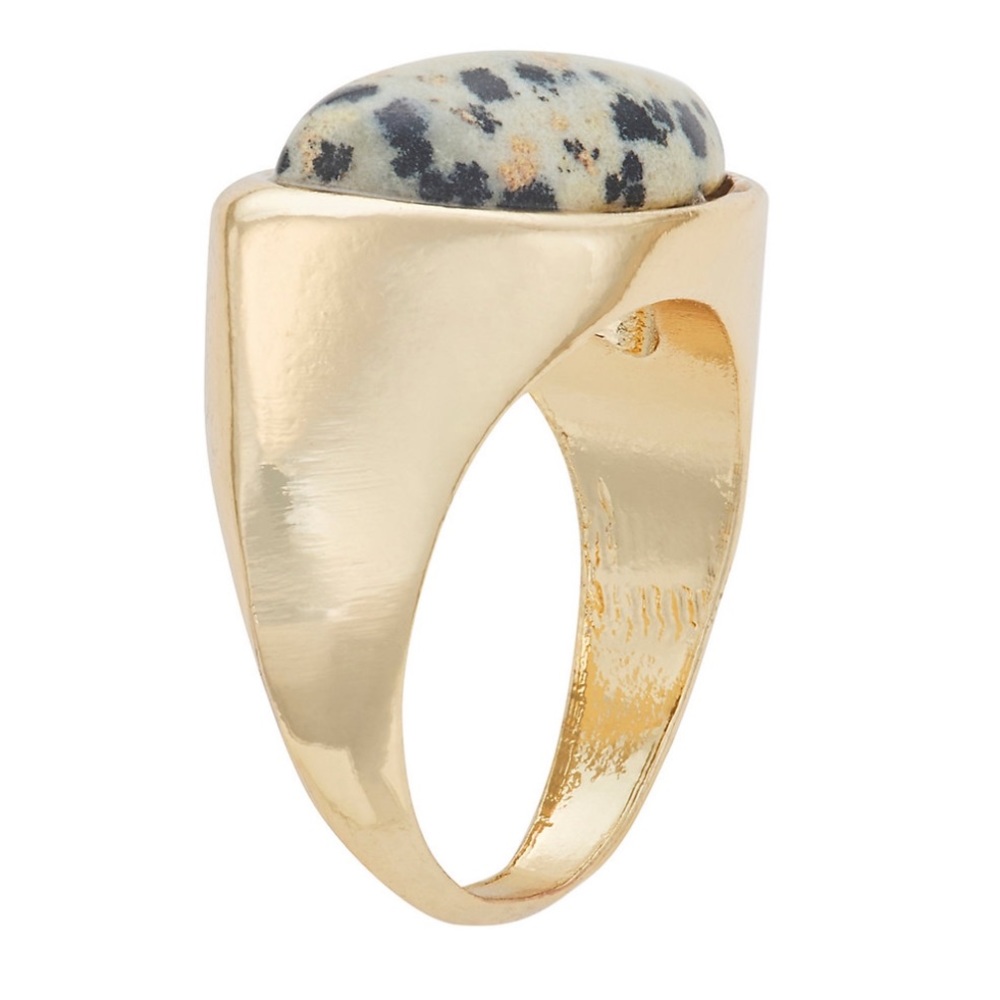 Dalmatian Jasper Healing Stone Statement Semi Circle Ring Size 9